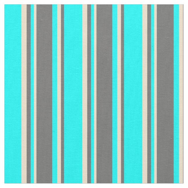 Aqua, Dim Grey & Tan Coloured Lines Fabric (Close Up)