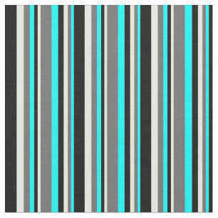 Aqua, Dim Grey, White, and Black Coloured Stripes Fabric
