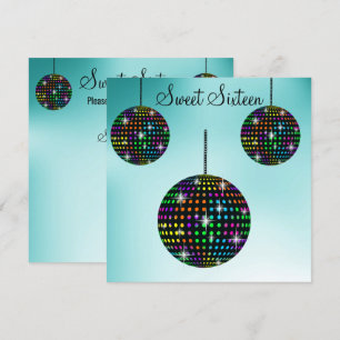 Aqua  DISCOBALL SWEET SIXTEEN PARTY INVITATION