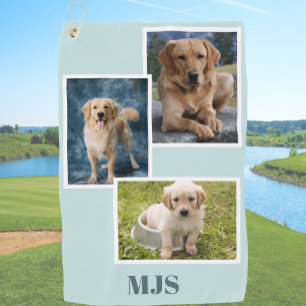 Aqua Dog Photo Collage Monogram Personalized Golf Towel