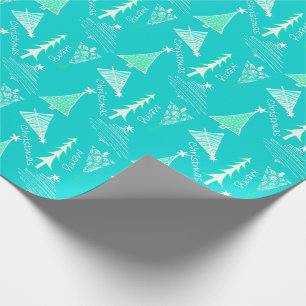 Aqua Doodle Christmas Trees Wrapping Paper