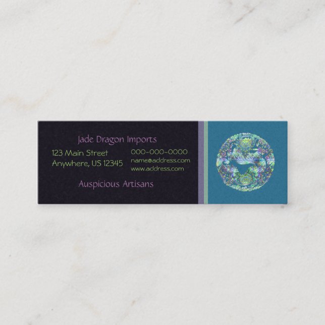 Aqua Dragon Medallion Mini Business Card (Front)