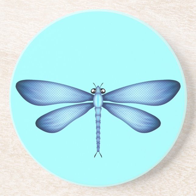 Aqua Dragonfly Sandstone Drink Coaster (Front)