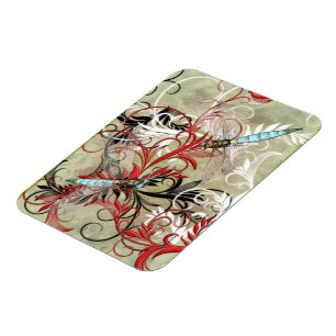 Aqua Dragonfly White Floral Swirls Flexible Magnet
