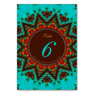 Aqua Earth Sun Wedding Menu+Table Number Card