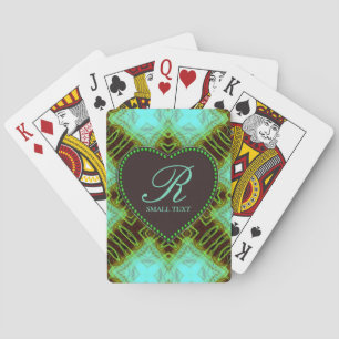 Aqua Earthy Love Chocolate Monogram Heart Cards