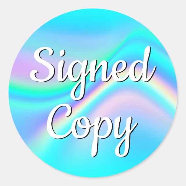Aqua Edge Rainbow Wave Ombre Signed Copy Classic Round Sticker (Front)