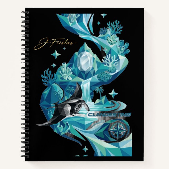 “Aqua Elegance – Manta Ray Luxury Black Notebook” Notebook (Front)