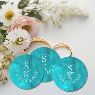 Aqua Elegance Turquoise & Teal Watercolor Wedding Classic Round Sticker