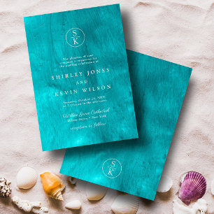 Aqua Elegance Turquoise & Teal Watercolor Wedding Invitation
