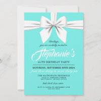 Aqua Elegant Bow White Tiffany Birthday Invitation