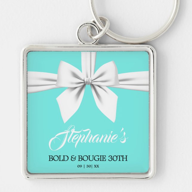Aqua Elegant Fancy Tiffany Birthday Keepsake Key Ring (Front)