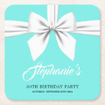 Aqua Elegant Fancy Tiffany Party Decor Square Paper Coaster<br><div class="desc">This aqua blue Tiffany theme birthday party or event coaster is perfect for any woman, girl or teen who has everything. Use the products in this collection for birthday party, promotional event, sweet sixteen, anniversary, bridal shower, breakfast at an elegant restaurant or any milestone party with a luxury aesthetic. Teal...</div>