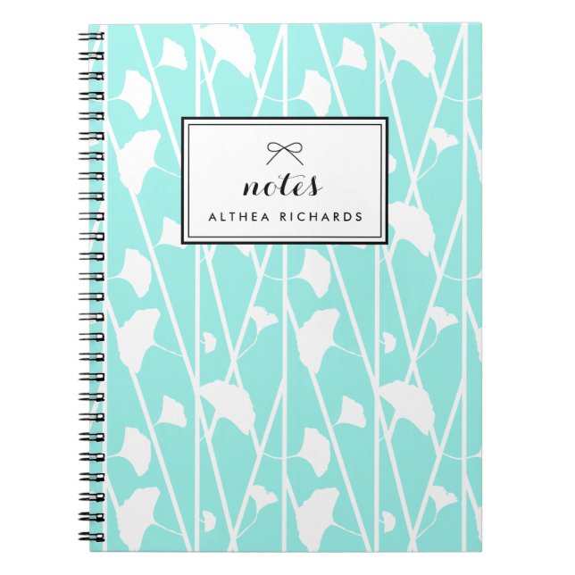 Aqua Elegant Floral Vines Pattern Personalised Notebook (Front)