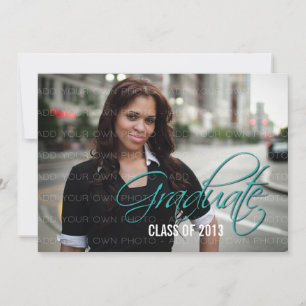 Aqua Elegant Script Photo Graduation Invite