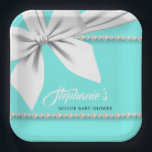 Aqua Elegant Tiffany Pearls Fancy Baby Shower Paper Plate<br><div class="desc">These Aqua Elegant Tiffany Pearls Fancy Baby Shower Paper Plates are perfect for the mummy to be who has everything. Use the products in this collection for birthday party, promotional event, sweet sixteen, anniversary, bridal shower, breakfast at an elegant restaurant or any milestone party with a luxury aesthetic. Teal blue,...</div>