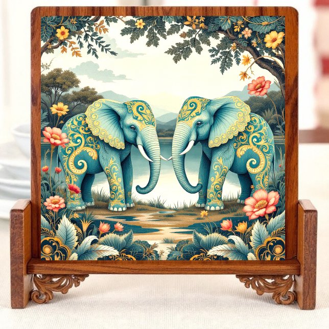 Aqua Elephants Ceramic Tile (Creator Uploaded)