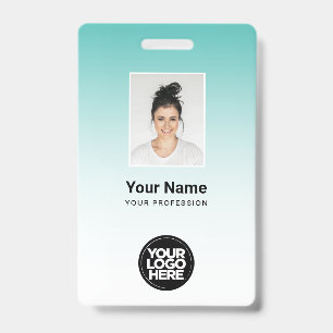 Aqua Employee Photo Bar Code Logo Name Gradient ID Badge