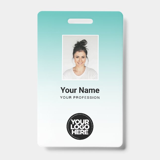 Aqua Employee Photo Bar Code Logo Name Gradient ID Badge (Front)