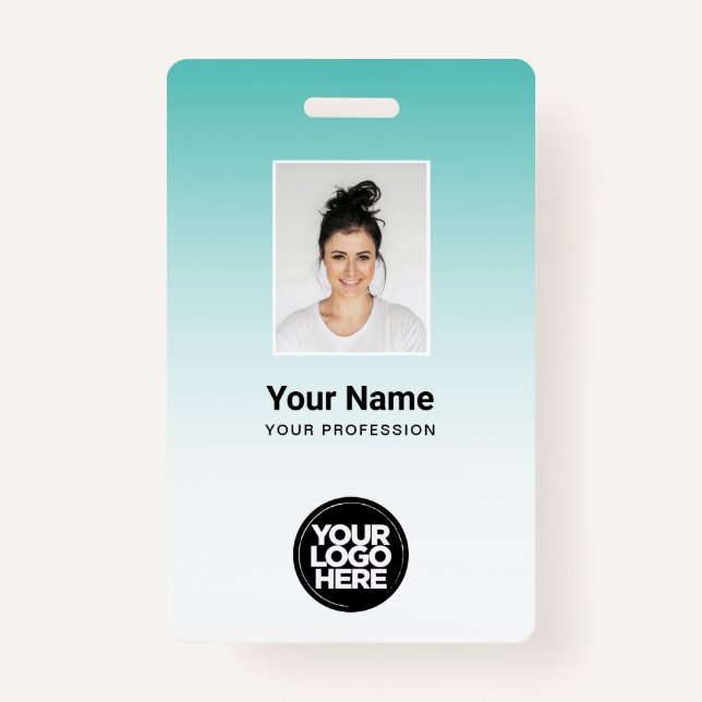 Aqua Employee Photo Bar Code Logo Name Gradient ID Badge (Front)