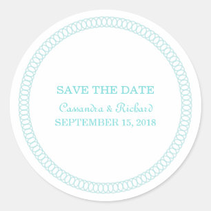 Aqua Encircled Round Save the Date Stickers