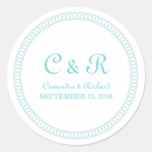 Aqua Encircled Round Wedding Stickers