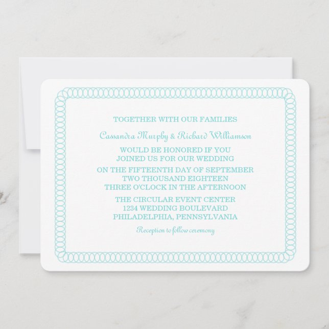 Aqua Encircled Rounded Wedding Invite (Front)