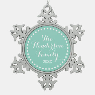 Aqua Family Monogram Keepsake Holiday Ornament