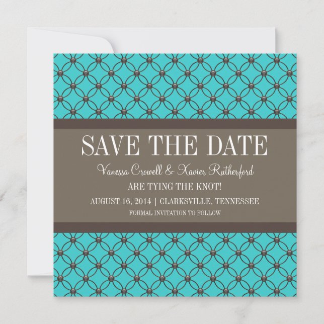Aqua Fancy Lattice Save the Date Invite (Front)