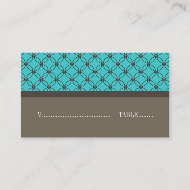 Aqua Fancy Lattice Wedding Place Cards (Front)