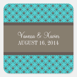 Aqua Fancy Lattice Wedding Stickers