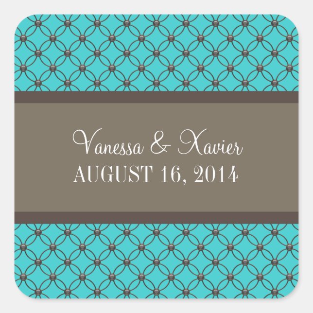 Aqua Fancy Lattice Wedding Stickers (Front)
