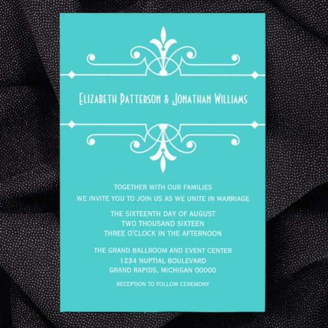 Aqua Fancy Ornamental Wedding Invite (Aqua Fancy Ornamental Wedding Invitation)