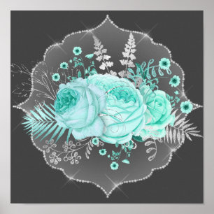 Aqua Fantasy Floral Poster