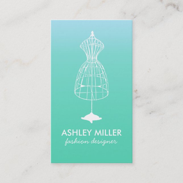 Aqua Fashion Designer Dress Form Business Card (Front)
