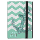 Aqua Faux Glitter Anchor Chevron Personalised