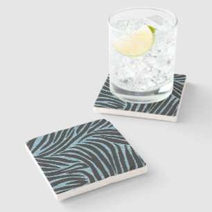 Aqua Faux Glitter Zebra Print Stone Coaster