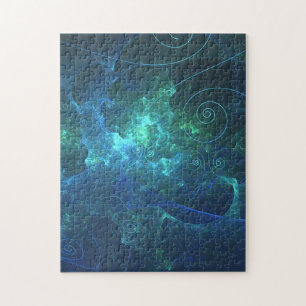 Aqua Flame Fractal Jigsaw Puzzle