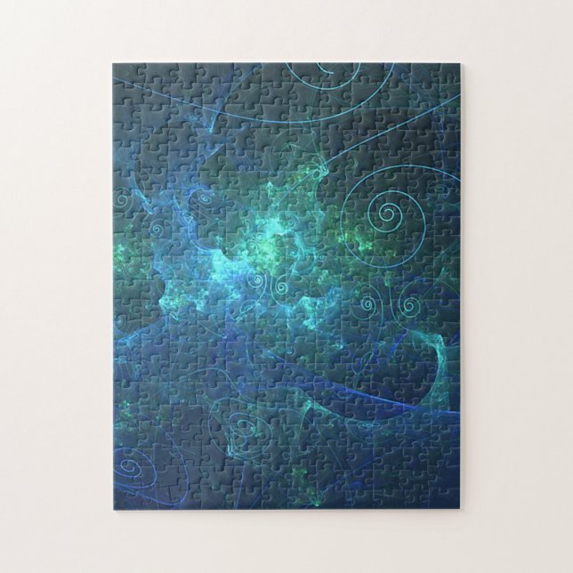 Aqua Flame Fractal Jigsaw Puzzle (Vertical)