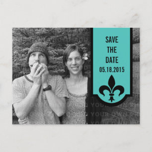 Aqua Fleur De Lis Banner Save the Date Postcard