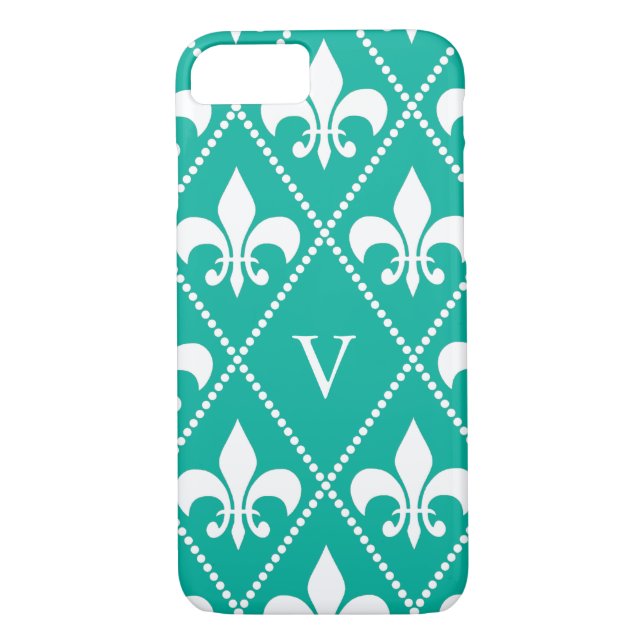 Aqua Fleur de Lis w/ monogram Case-Mate iPhone Case (Back)