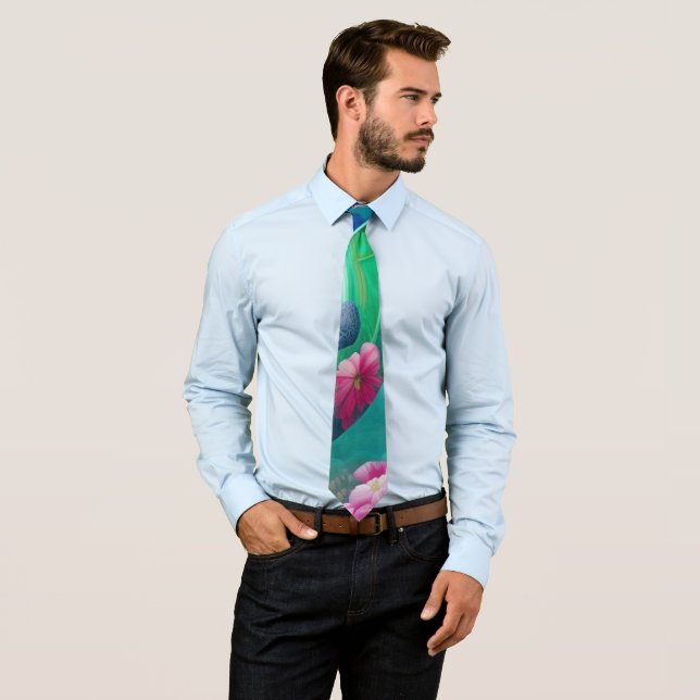 Aqua Floral Abstract Garden   Tie (In Situ)