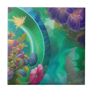 Aqua Floral Abstract underwater Garden   Ceramic Tile