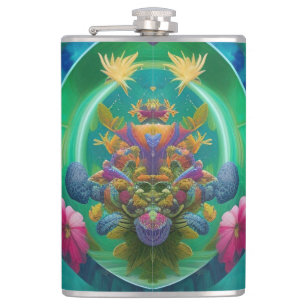 Aqua Floral Abstract underwater Garden   Hip Flask