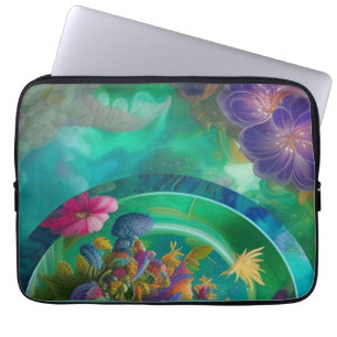 Aqua Floral Abstract underwater Garden  Laptop Sleeve