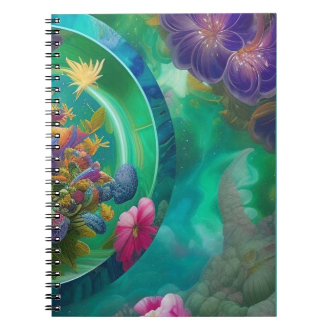 Aqua Floral Abstract underwater Garden  Notebook (Front)