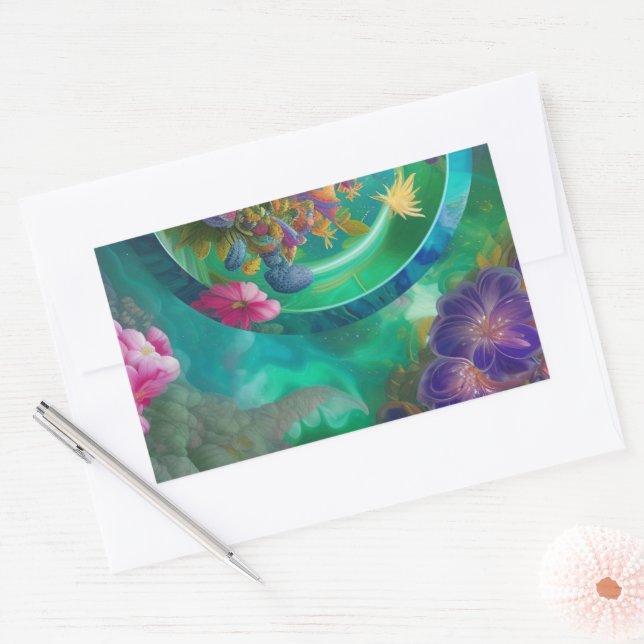 Aqua Floral Abstract underwater Garden  Rectangular Sticker (Envelope)