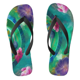 Aqua Floral Abstract underwater Garden  Thongs