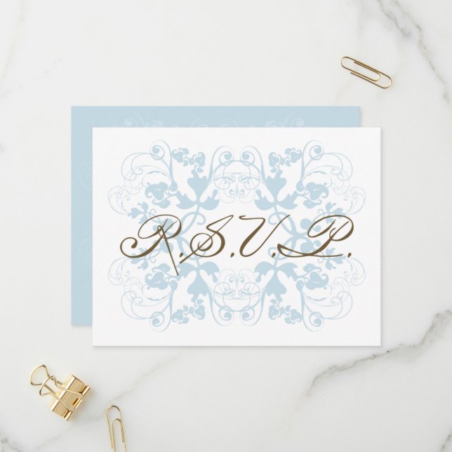 Aqua Floral Flourish Elegant Chic Wedding RSVP Invitation Postcard (Front/Back In Situ)
