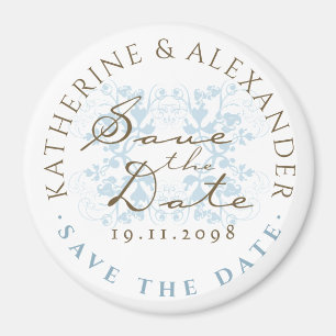 Aqua Floral Flourish Save The Date Custom Magnet